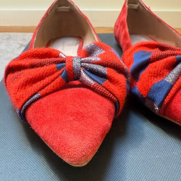 Anthropologie Knotted Bow Flats – Red Suede with Plaid Detail - Picture 14 of 16